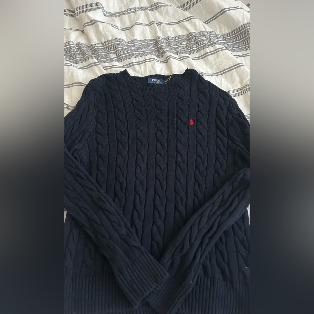 Ralph Lauren Blue Crewneck Cable-Knit Sweater